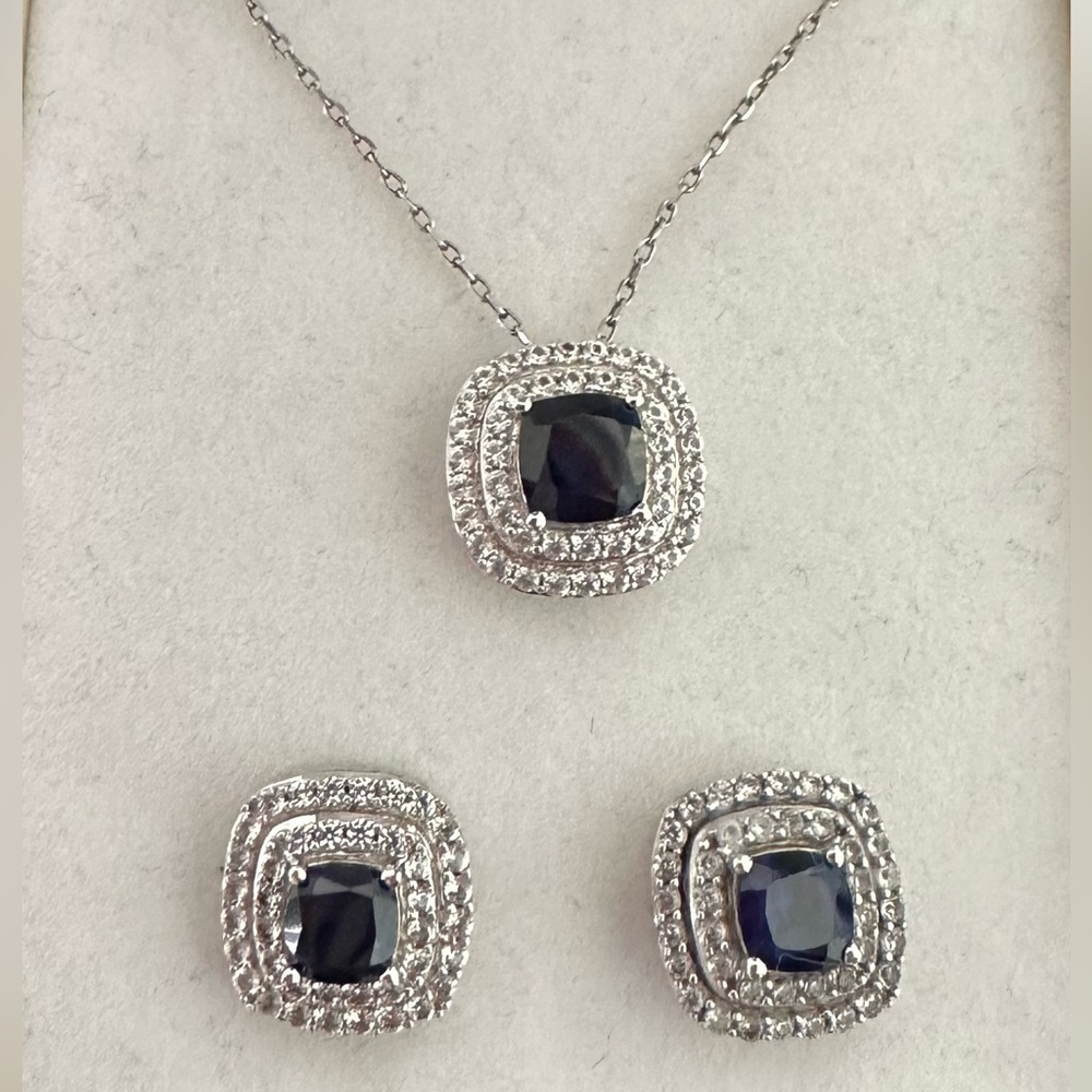 Sapphire necklace with matching earrings.